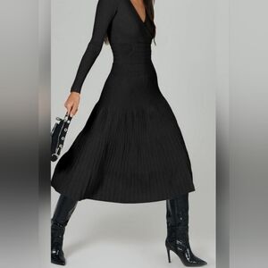 New A-Line Long Sleeve Midi Dress